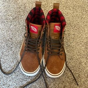 Vans Hightop Sneakers, Brown Suede/Red & Black Flannel, worn only twice
